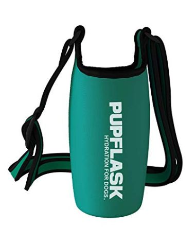 Tuff Pupper PupFlask Insulated Neoprene Dog Water Bottle Holder Sling with Wide Adjustable Shoulder Strap, Great for Travel, Walking, Hiking, Portable Pet Water Bottle Holder (27 OZ, Quetzal Green)