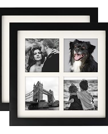 AEVETE 3x3 Picture Frame Collage 4 Opening 8x8 Picture Frames Black 2 Pack for Wall Desk