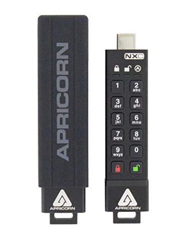 Apricorn 8GB Aegis Secure Key 3 NXC 256-Bit Hardware-Encrypted USB 3.2 Type C Flash Drive, FIPS 140-2 Level 3 Validated (ASK3-NXC-8GB), Black