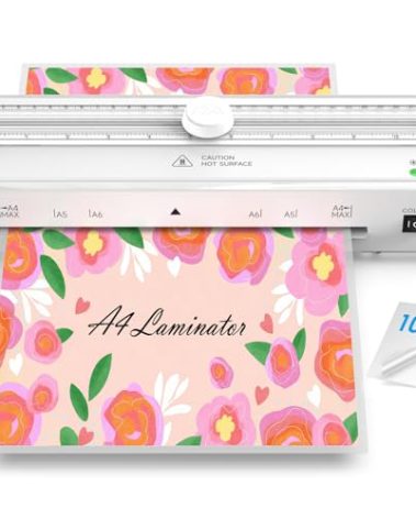 Locamp A4 Laminator Machine with 20 Laminating Sheets, 9 Inch Compact Letter Size Laminator, Cold & Thermal, 80s Fast Warm-up, for Home Office School Use (White)