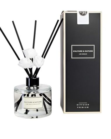 CULTURE & NATURE Reed Diffuser Set 6.7oz (200ml) Lime Basil Mandarin Scented Diffuser with Sticks Home Fragrance Reed Diffuser for Bathroom Shelf Decor