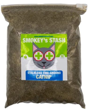 Smokey's Stash Catnip Stalkless Dried Ground Premium Bulk 12 Ounce Bag Strong Cat nip for Cats