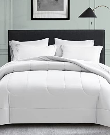 Maple&Stone Full Size Comforter Set 7 Pieces Bed in a Bag - Down Alternative Bed Set with Sheets, Pillowcases & Shams, Soft Reversible Duvet Insert,White
