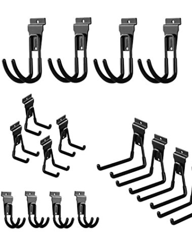 PYBTOOL Slat Wall Hanging Hooks, Slatwall Accessories, Slatwall Hooks Assortment, Slat Wall Accessories, Heavy Duty Garage Slatwall Hooks and Hangers,16Pack(Black)