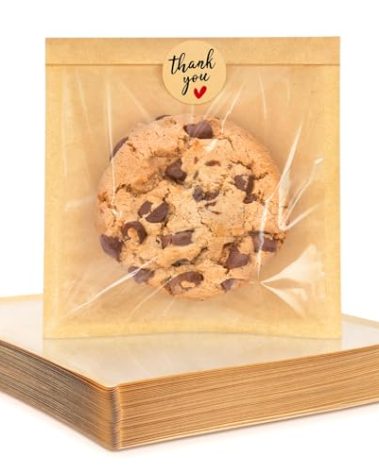 Foranda 200 Pack Cookie Packaging Bags with Seal, 5.7x6.5 Inch Paper Bakery Bags with Window, Heat Sealable & Grease Resistant To Go Bake Sale Sleeves for Treat, Donut, Cake Slice, Scone, Brownie