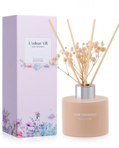 L'odeur Vill Reed Diffuser, 4.06 oz(120ml) Clean Linen Scented Diffuser with 4 Oil Diffuser Sticks, Home Fragrance Essential Oil Reed Diffuser for Home Large Rooms Bathroom Shelf Decor