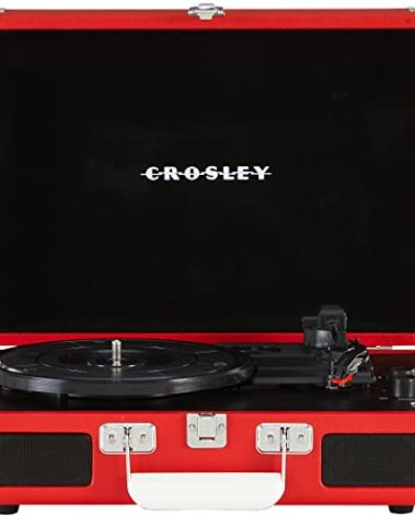 Crosley CR8005DP-RE1 Cruiser Plus Vintage 3-Speed Bluetooth in/Out Suitcase Vinyl Record Player Turntable, Red