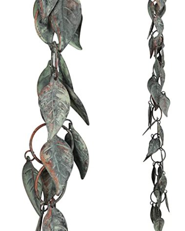 Aifeorzo 8.5 FT Rain Chain, Rain Chains for Gutters, Metal Rain Chain Downspouts, Circle with Leaves Rain Gutter Chains, Metal Rain Catcher for Outside, Decorative Your House and Garden, Verdigris