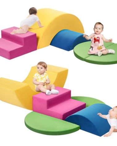 Edbuosy Soft Climbing Toys for Toddlers, 5pcs Baby Foam Climbing Block Set Indoor, Play Gym Climbing Toys Climber, Soft Play Foam Blocks Set for Toddlers, Kids & Infant, Colorful