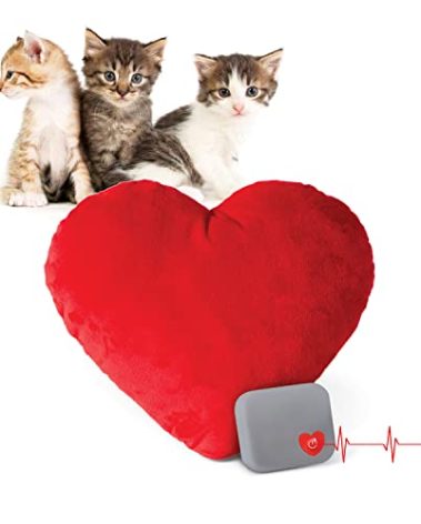K&H Pet Products Mother's Heartbeat Plush Kitten Calming Toy Heart Pillow Red Kitten Heartbeat 6 Inch