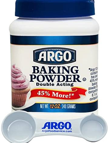 Argo Double Acting Baking Powder, 12 Ounce Resealable Plastic Container with Argo Measuring Spoon