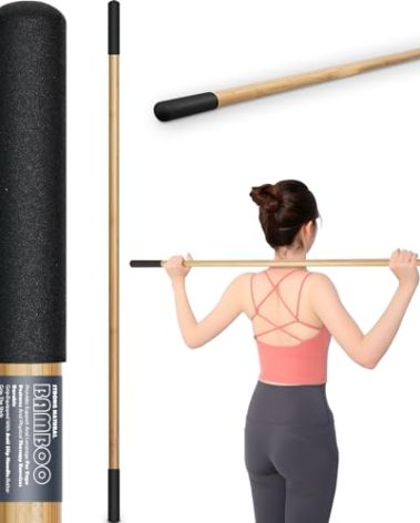 Bamboo Stretch Yoga Stick, 5ft Stick for Physical Therapy, Premium Yoga Dowel with Super Sturdy Rubber Handle Ends, Exercise Bar for Posture Corrector