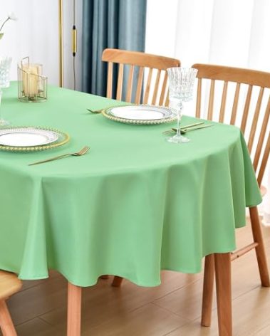 Nacuci Oval Tablecloth 52x70 Inch Polyester Fabric Table Cloth Solid Sage Green Heavy Duty Table Cover Washable for Dinning Kitchen Home Party