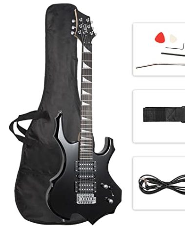 Glarry Cool Burning Fire Style Electric Guitar Christmas gift for Beginner Guitar Lover with Accessories Pack (Black)