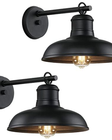 2-Pack Outdoor Wall Lights, Vintage Black Wall Sconces, Exterior Farmhouse Barn Light Fixtures, Indoor Wall Mount Lighting Fixtures, Anti-Rust Waterproof Exterior Light for Patio Porch Doorway Garage