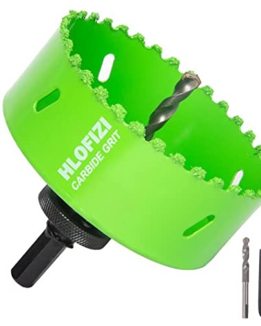 HLOFIZI 4-1/8 Inch Carbide Grit Hole Saw for 4 Inch Recessed Lights, Dryer Vent Hole, Cutting Through Stucco, Ceiling Old Plaster, Drywall, Cement Board with 1-1/2" Depth, Up to 6X Faster
