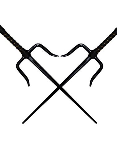 PDTXCLS 18 Inches Set of Two Black Sai with Black and Gold Handle