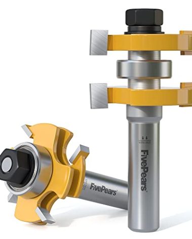 FivePears Adjustable Tongue and Groove Router Bit Set with 1/2 Inch Shank, Shaker Style 3 Teeth T Shape Wood Milling Router Bit for Match Oak Hardwood Floor Wainscoting Boards Joinery