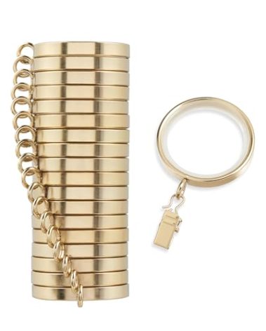 MODE Cambria Designer Series - Premium Easy Glide 18 Count Curtain Rings - Metal with Smooth, Quiet Nylon Inserts with Clips - 2 inch Diameter (1-5/8 inch Inside Diameter) - Brushed Gold
