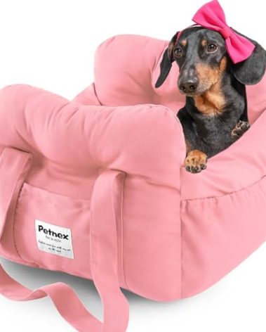 PETNEX Dog Car Seat for Small Dogs, Portable Puppy Car Seat of Easy Installation, Fashionable Pet Carrier Bag with Large Pockets, Machine Washable Dog Booster Seat (Pink)