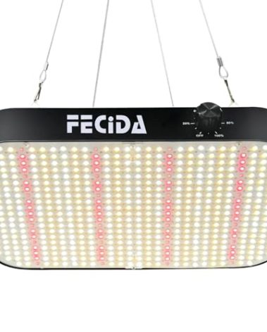 FECiDA 600W Equivalent LED Grow Light, 65W True Power Full Spectrum Plant Light, 0–100% Dimmable, Daisy Chain, Quiet Cooling Fan for Indoor Plants Seedling Veg Bloom