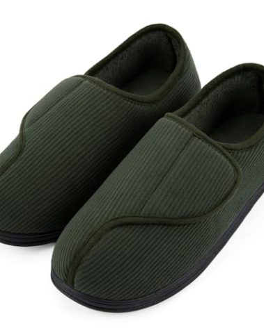 LongBay Men's Memory Foam Diabetic Slippers Comfy Warm Plush Fleece Arthritis Edema Swollen House Shoes (9, Green)