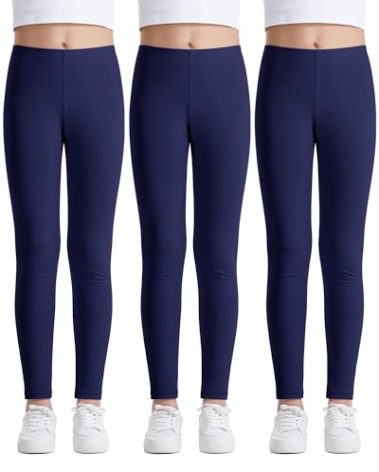 Auranso Kids Girls Leggings Full Length Cotton Tights Pants Navy 6-7 Years