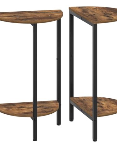 YATINEY Side Table, Small End Table Set of 2, Half Round Side Table, Half Moon Table, 2-Tier Narrow Sofa Table, Nightstand with Open Sheleves, Entryway Table for Living Room, Rustic Brown ET07L2BR