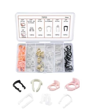 70PCS Car Fuel Line Clips, 7 Sizes Fuel Line Retainer Clips Assortment Kit, Plastic Fuel Line Retaining Clips Replacement 3/8" & 5/16" Fuel Line Clamp, Compatible with SUV Truck Car(70PCS)