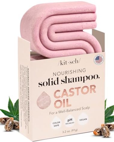 Kitsch Castor Oil Shampoo Bar Soap - Hydrating & Moisturizing Hair Care - Organic Castor Oil Solid Shampoo for Hair Growth & Scalp Nourishment - Silicone & Paraben-Free, Vegan, Made in USA - 3.2oz