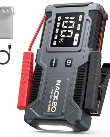 NACKEO Jump Starter 6000A, 12V Car Battery Jump Starter with Built-in Smart Jumper Cables, Car Jump Starter Jump Box Portable Jumper Cables for car (9.0L Gas/7.0L Diesel), LCD Display, LED Light