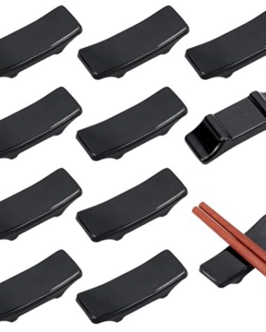 PLIGREAT 10 Pcs Black Chopsticks Rest Chinese Ceramic Chopsticks Holder Chopsticks Rack for Japanese Sushi Chinese Restraurant Hotel Creative Spoon Fork Stand Dinning Room Table Decoration