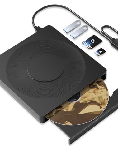 5 in 1 External DVD Player For Laptop with LightScribe DVD Burner CD Rom External CD/DVD Drive For PC Usb 3.0 External DVD Drive, DVD Reader Disc Player Fit for Windows XP/7/8/10/11 Mac Laptop Desktop