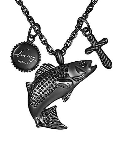XIUDA Fish Urn Cremation Necklace for Ashes Urn Necklaces for Human Ashes In Loving Memory of Dad Fishing Locket Ashes Holder Keepsake Cremation Memorial Pendant Jewelry