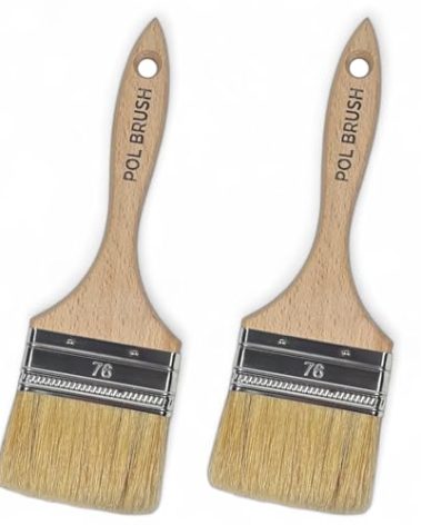 Set of 2 3 Inch Flat Paint Brushes - High European Quality - Natural Bristles - for Home, Wood, Walls, Art, Trim & Furniture - for Acrylic, Oil, Stain, Chalk & Latex Paints
