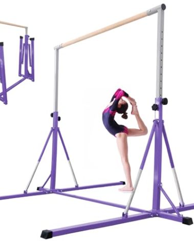 Gymnastics Bar, 5'10” Base length 45" to 71" Adjustable Horizontal Bar for Serious Training, 500 LBS Capacity, Professional Home Gym Equipment with Competition-Grade Beech-covered Fiberglass Bar