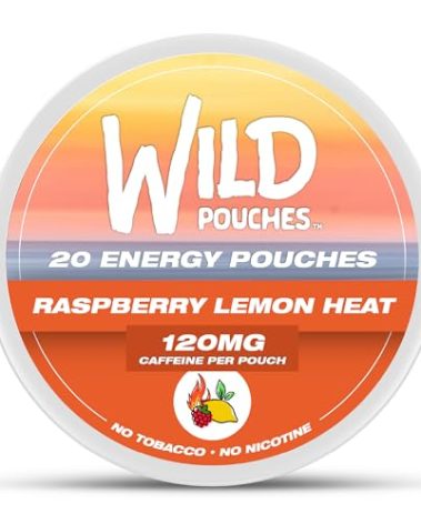 Wild 20 x 120mg Caffeine Pouches Nicotine Free Raspberry Lemon Heat - Can of Energy Pouches - Caffeine Pouch