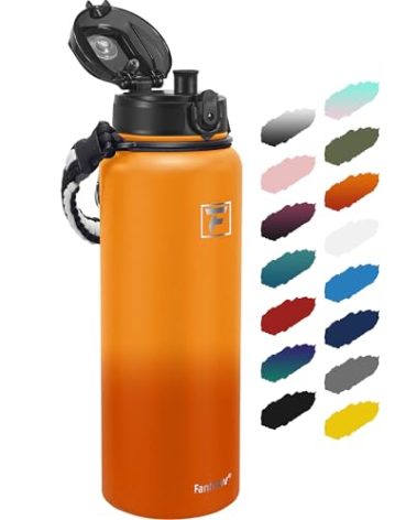 Fanhaw 40 Oz Insulated Stainless Steel Vacuum Water Bottle with Anti-Dust Pop-Open Lid - For Outdoor, Women, Men | Leak & Sweat Proof (Yellow Orange)
