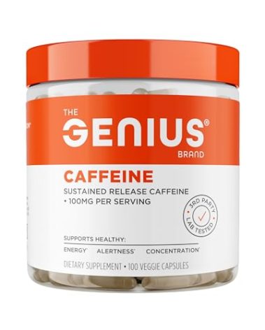 Genius Caffeine - Sustained-Release Microencapsulated Caffeine Pills for Smooth, Long-Lasting Energy & Focus - No Jitters or Crash - 100mg per Capsule - 100 Servings - Natural Performance Booster