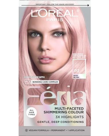 L'Oreal Paris Feria Multi-Faceted Shimmering Permanent Hair Color, P2 Rosy Blush (Smokey Pink), Pack of 1 Hair Dye Kit