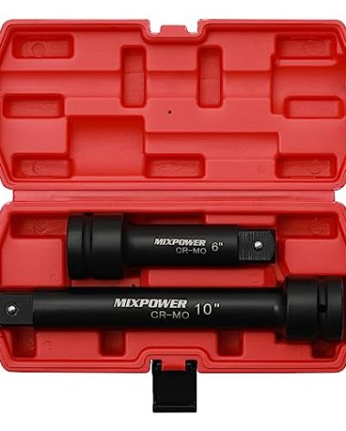 MIXPOWER 1" Drive by 6", 10" Impact Socket Extension Bar, Chrome Molybdenum Steel, 6", 10" ext. bar.