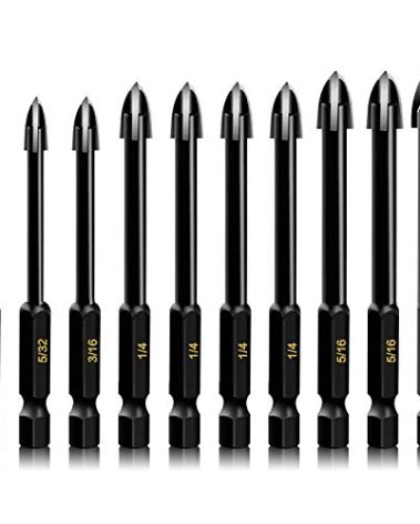 10-Piece Glass Concrete Drill Bit Set, Masonry Drill Bits for Brick, Plastic and Wood, Hex Shank Tungsten Carbide Tip Drilling Tools for Mirror and Ceramic Tile on Concrete and Brick Wall.