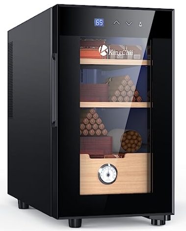 KingChii 23L Electric Cigar Humidors with Temperature Control System, Cigar Cabinet with Spanish Cedar Wood Shelves & Hygrometer, Father's Day Gifts for Men (3 Layers 150 Capacity)