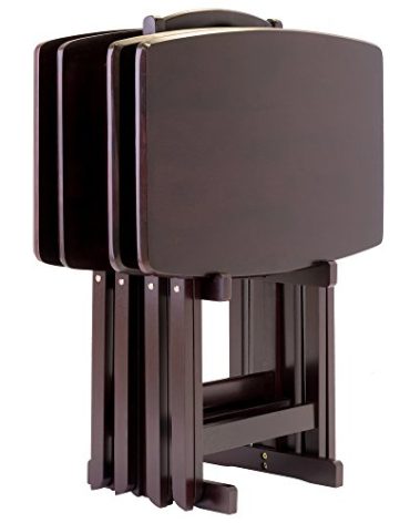 Winsome Dylan Snack Table Set with Stand, for Living Room, 26", Espresso, Set of 4 Tables