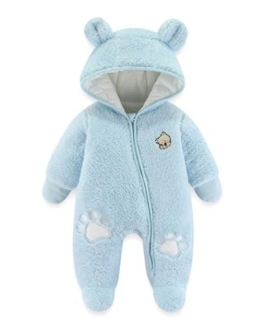 JiAmy Infant Hooded Snowsuit Cartoon Zipper Fleece Baby Winter Footie Snowsuit Warm Hooded Outfits Blue 0-3 Months