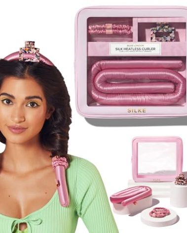 SILKE Heatless Hair Curlers | 100% Luxurious Heatless Curls Headband | Silk Curlers to Sleep In | No Heat Curlers for Overnight Curls | Curling Set | Big Bounce, No Effort (Pink)