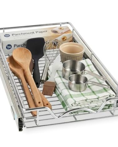 HOLDN’ STORAGE Pull Out Cabinet Organizer, Heavy Duty Caddy w/Lifetime Limited Warranty - 8”W x 21”D - Requires At Least 9-1/4” Cabinet Opening, Steel Metal Cabinet Drawers Slide Out, Chrome