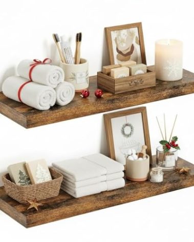 Vivelove Bathroom Floating Shelves for Wall, 24 inchs 9.1” Deep Wall Shelves for Bathroom Bedroom, Living Room, Kitchen, Office, Rustic Farmhouse Shelf Decor with Invisible Bracket, Set of 2