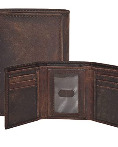Real Leather Mens Trifold Wallet RFID Blocking Slim Minimalist Front Pocket - Thin & Stylish with ID Window in Gift Box