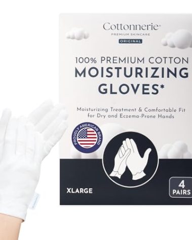 4 Pairs Cottonnerie Original Cotton Gloves for Dry Hands Sleeping, Moisturizing Gloves Overnight, Hand Moisturizer Gloves, Moisture Gloves for Dry Hands Overnight, Sleeping Gloves, X-Large